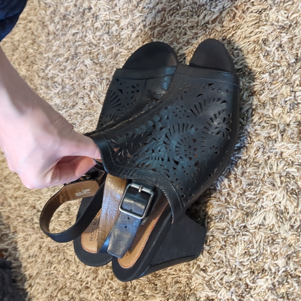 Rockport Cobb Hill Collection Black Leather Heeled Sandals